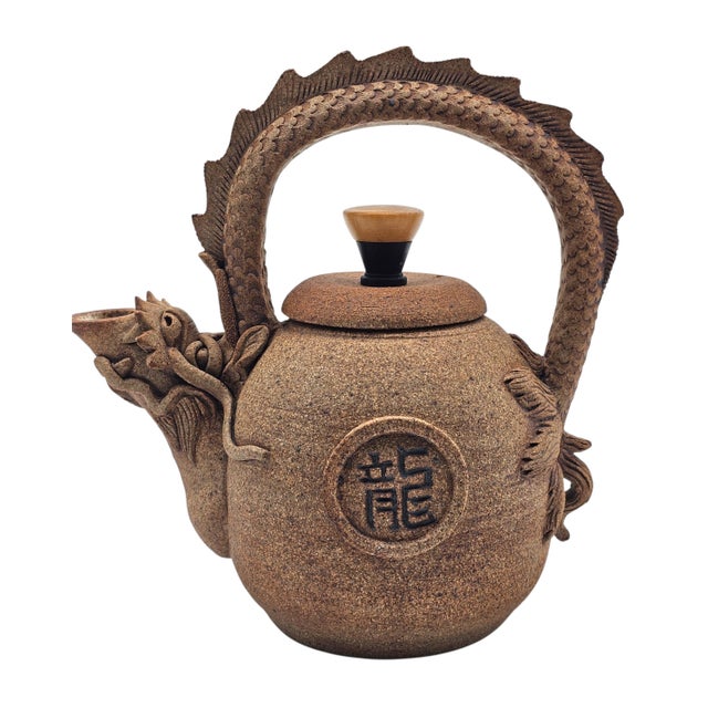 Late 20th Century Chinese Stoneware Dragon Teapot With Sculptural Handle & Spout, 9" For Sale - Image 5 of 15