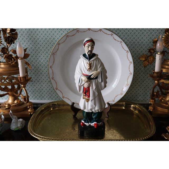 Ceramic Vintage Holland Mold Chinoiserie Emperor Figurine, Signed Mozelle For Sale - Image 7 of 17