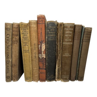 Neutral School Text Vintage Books - 11 Pieces For Sale