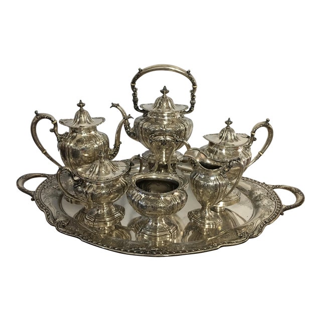1930s Art Nouveau Gorham Silver Co. Silver Sterling Tea Service - Set of 7 For Sale