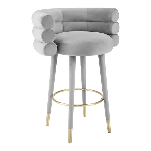 Betty Grey Velvet Bar Stool For Sale