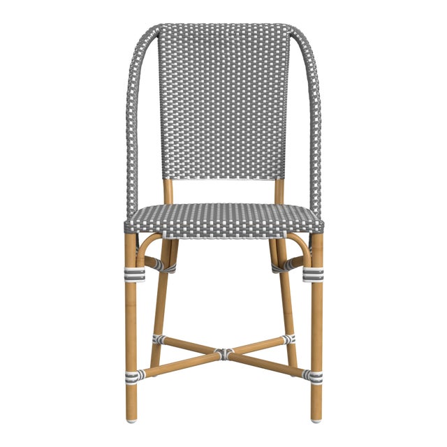 Spritely Home Accent Furniture Tobias 18.5 in. Seat Height Outdoor Rattan and Metal Dining Side Chair, Gray/White Dot / Natural Rattan Frame For Sale - Image 4 of 8