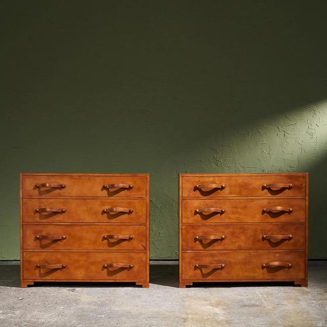 1980s Cognac Leather Chest of Drawers, Europe, 1980s, Set of 2 For Sale - Image 5 of 10