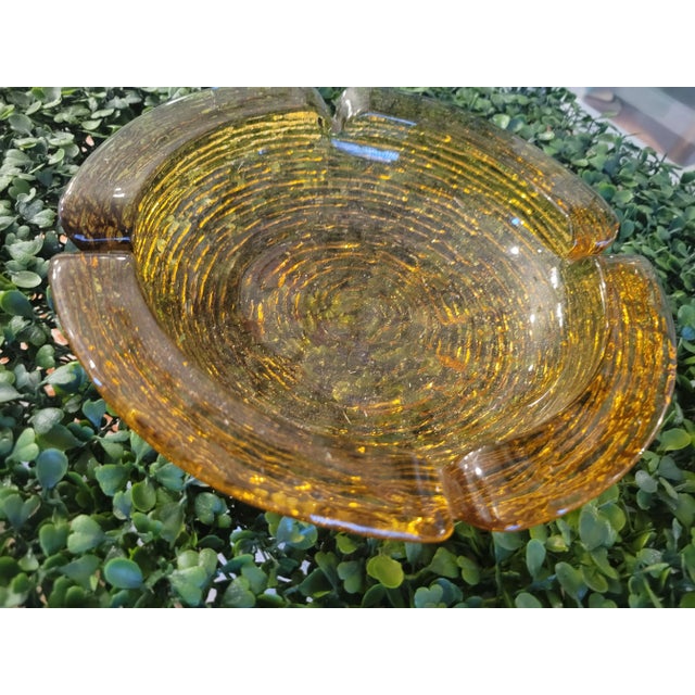 1970s Vintage 70's Large Heavy Amber Glass Ash Tray For Sale - Image 5 of 5