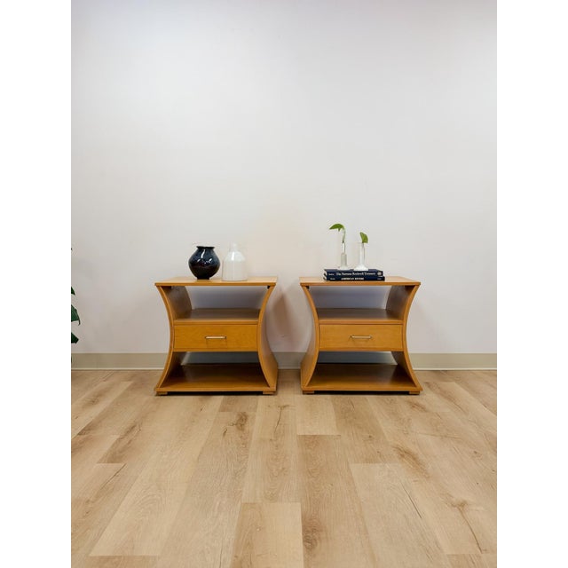 Wood Unique Curved Hourglass Double Sided Nightstand Pair Vintage Accent Post Modern For Sale - Image 7 of 17