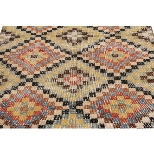 1960s Distressed Vintage Square Rug in Stone Blue, Beige-Brown ...