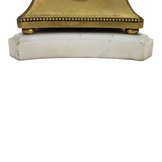 Bronze French Chelsea Neoclassical Gilt Bronze & Marble Mantle Clock Girandole Set For Sale - Image 8 of 18