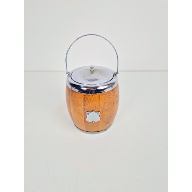 Vintage wooden ice bucket barrel with ceramic interior 1960s Interesting mid century piece made in England. It is made of...