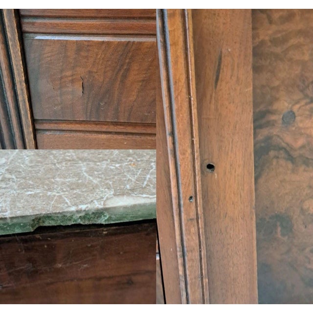 Antique Eastlake Victorian Burl Walnut Taupe Marble Top Washstand C1890s For Sale - Image 12 of 12