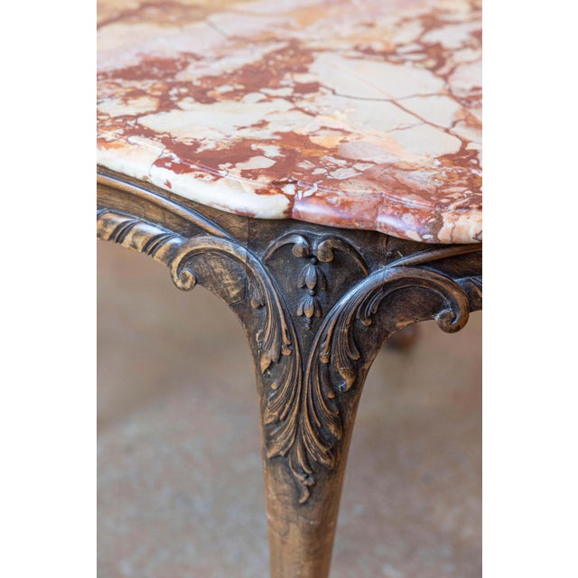 Wood French 19th Century Carved Walnut Center Table with Original Variegated Marble For Sale - Image 7 of 9