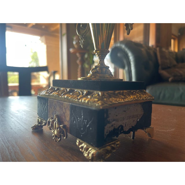 1920s French or Italian Brass Black Marble Compote Candlestick Stand For Sale In Santa Fe - Image 6 of 8