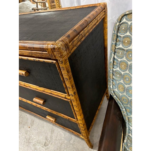 Black Vintage Cane Rattan Burnt Bamboo Style Grasscloth Chest For Sale - Image 8 of 8