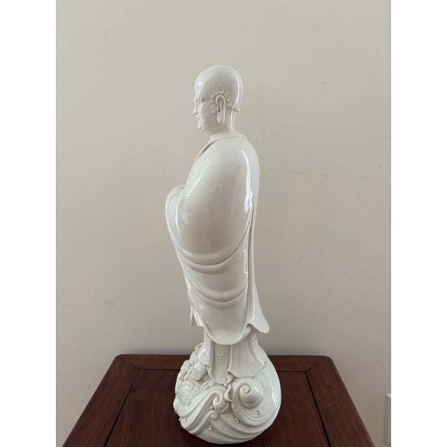 Large 19” Vintage Blanc De Chine Porcelain Bodhidharma Damo Statue For Sale - Image 4 of 10