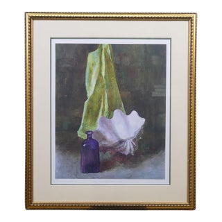 Henrietta Wyeth Signed Silk Scarf Seashell Purple Bottle Still Life Serigraph For Sale