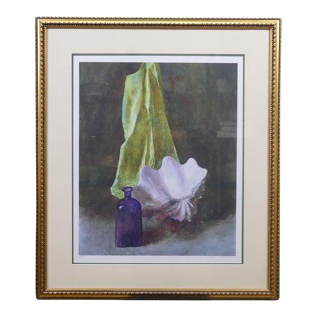 Henrietta Wyeth Signed Silk Scarf Seashell Purple Bottle Still Life Serigraph For Sale