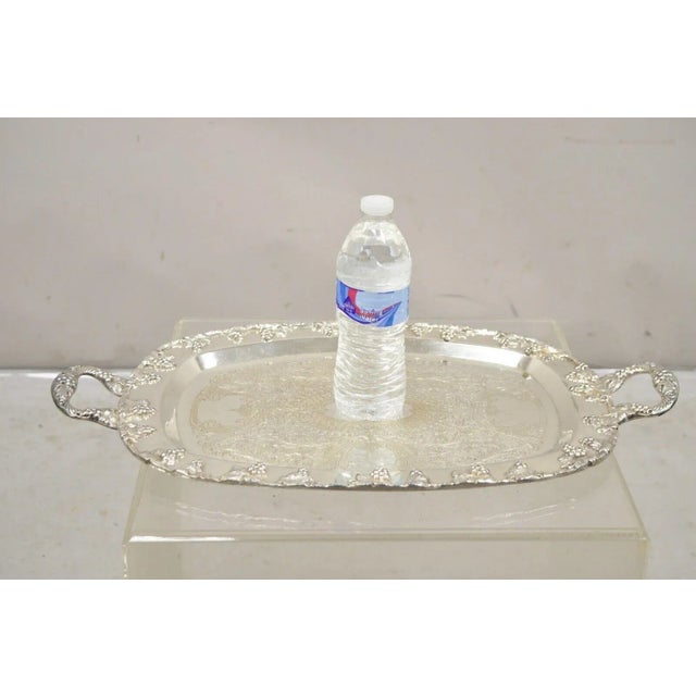 Mid 20th Century Vintage English Victorian Style Silver Plated Twin Handle Grapevine Serving Tray For Sale - Image 10 of 12