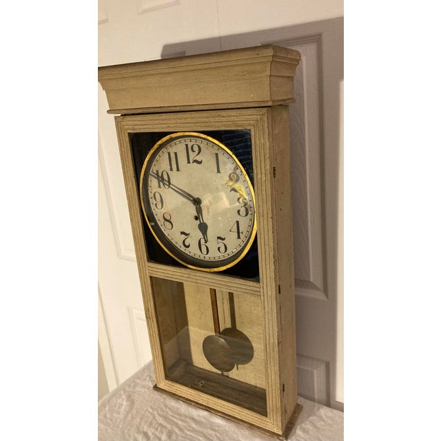 Late 19th Century Antique American School Clock Glass Front Gilding on Glass Around Face For Sale - Image 5 of 12