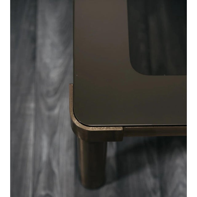 Gold Hollywood Regency Geometric Coffee Table in Brown and Gilt Lacquered Metal, 1970s For Sale - Image 8 of 9
