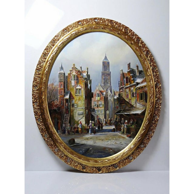 John Haanstra, Large Urban Scene, Oil Painting on Wood, 1970s, Framed For Sale - Image 16 of 16