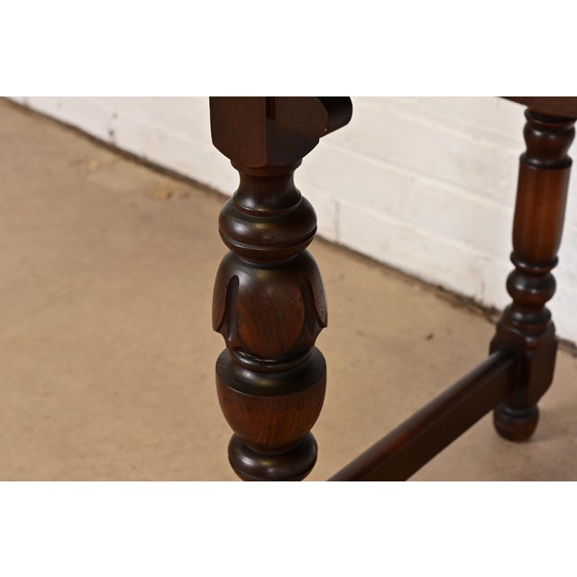 Limbert English Jacobean Carved Walnut and Burl Wood Bookcase or Bar Cabinet, Circa 1920s For Sale - Image 10 of 15