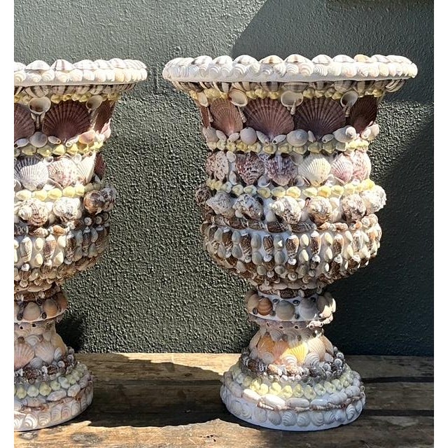 Vintage Shell Encrusted Resin Urns - A Pair For Sale - Image 4 of 12
