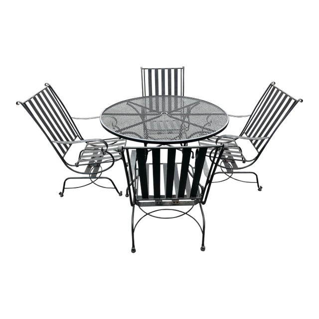 Beautiful Vintage Wrought Iron Patio Set Table & 4 Rockers ~~ For Sale