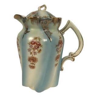 Vintage Hand Painted Bavarian Porcelain Coffee Pot Victorian For Sale
