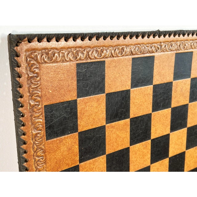 Mid 20th Century Vintage Leather Chess / Checkers & Backgammon Game Board For Sale - Image 5 of 8