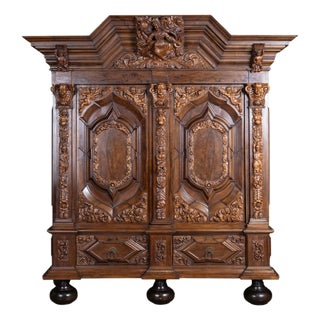 18th Century Large German Baroque Carved Cabinet Armoire For Sale