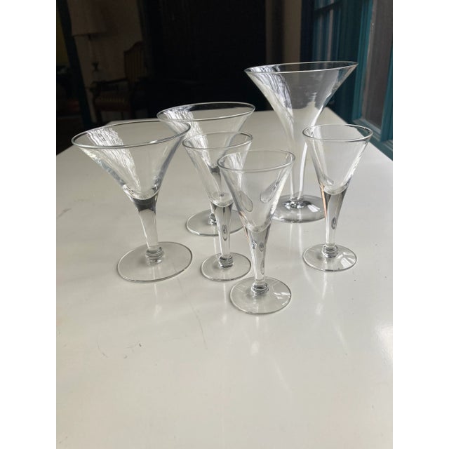Midcentury set of 6 mix size cocktail glasses , 3 shot glasses 1.80"D X 4.25"H, 2 Sherry Glasses 3.5"D X 4.5"H, 1...