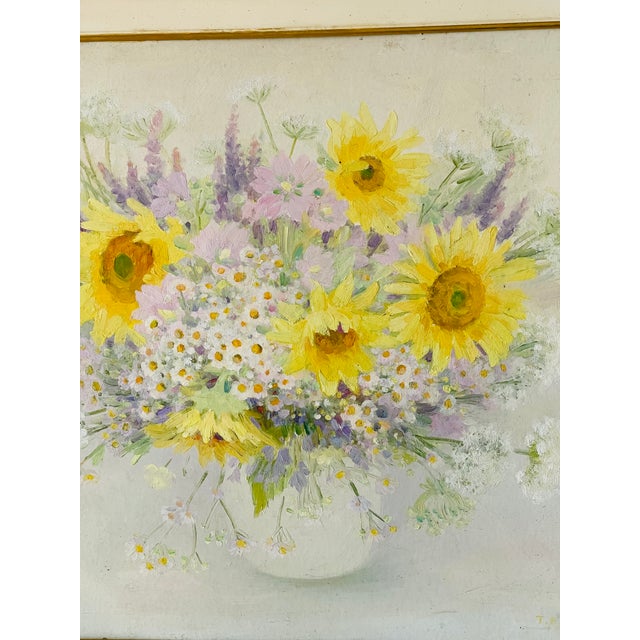 20 Th C Original Oil on Biard Sunflower Painting For Sale In Miami - Image 6 of 6