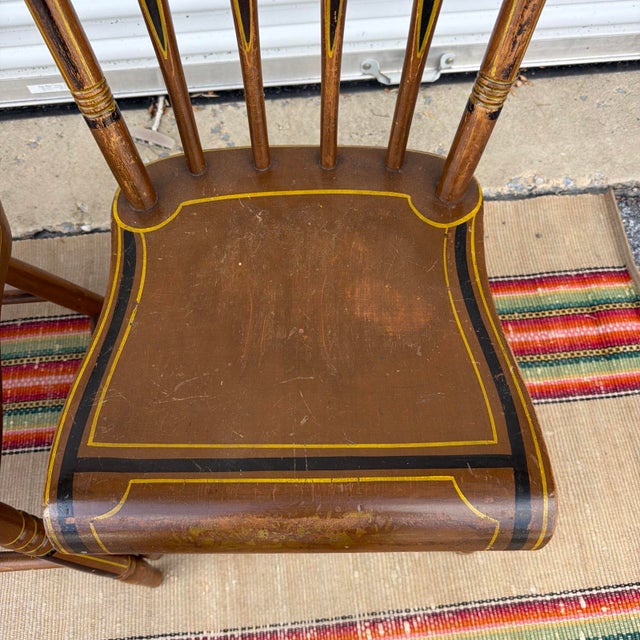 Farmhouse Antique Pennsylvania Folk Art Set of 6 Paint Decorated Arrow-Back Windsor Chairs, Circa 1850s For Sale - Image 3 of 17