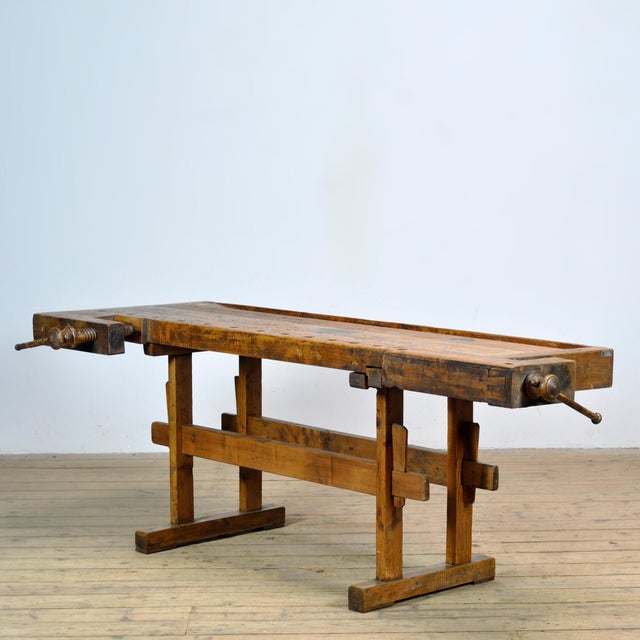 Vintage Oak Carpenters Workbench, 1920 For Sale - Image 13 of 13