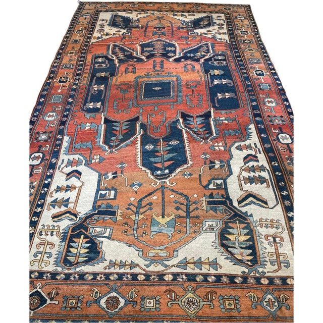 Antique Persian Serapi KING of KINGS DIAMOND Textile in Terracotta Rug 9.8 x 16 For Sale - Image 12 of 18