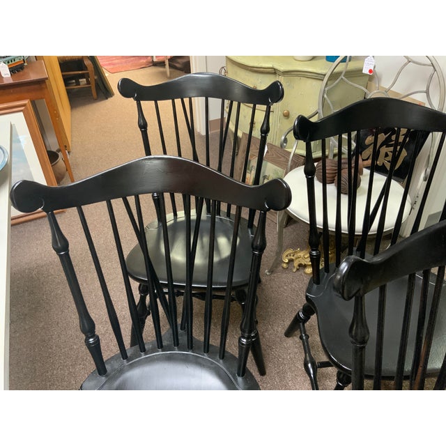 20th century painted Windsor chairs, set of four. Need refurbishment.