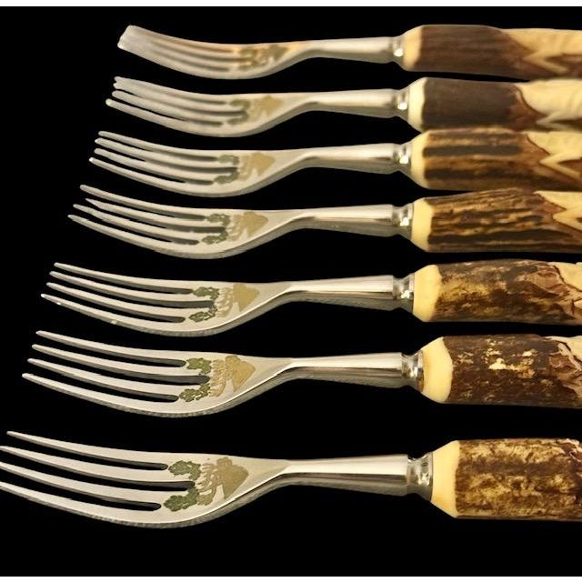 Metal Vintage Anton Wingen Jr. Solingen “Othello” Stag Antler Knife & Fork Set Service for Eight - 16 pcs For Sale - Image 7 of 18