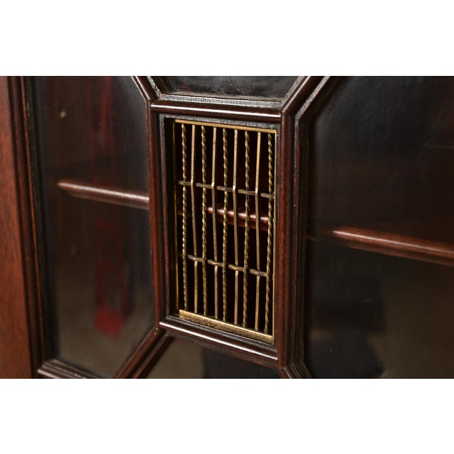 Baker Furniture Style Georgian Flame Mahogany Breakfront Bookcase Cabinet With Drop Front Secretary Desk For Sale - Image 10 of 16