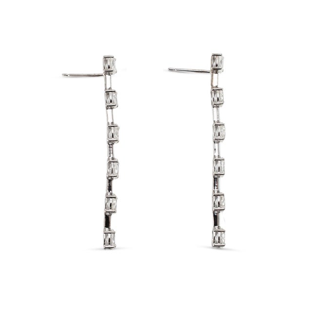 Modern Ladies 18k White Gold 3.50ctw Oval Cut Diamonds Drop Dangle Earrings For Sale - Image 3 of 9
