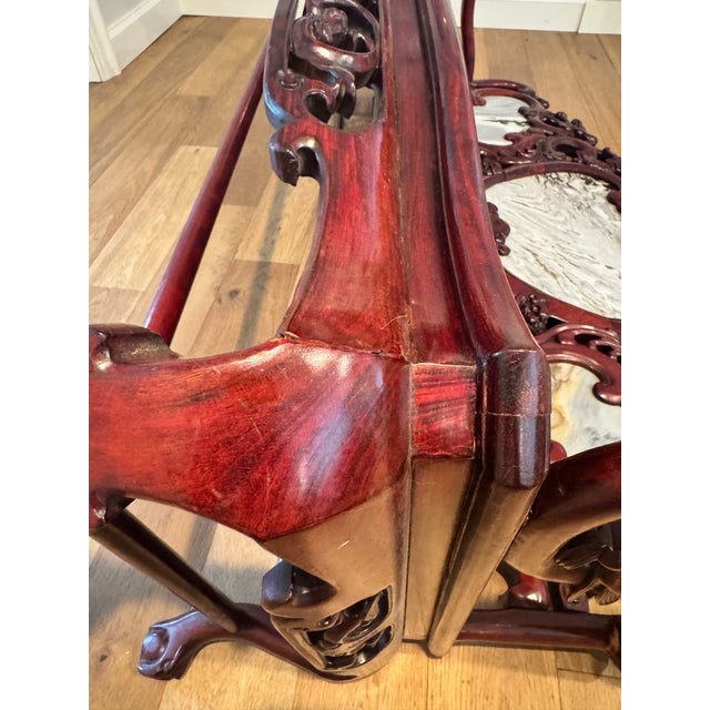 Chinese Carved Hardwood Dragon Settee With Three Dali Dreamstone Marble Panels, Mid-20th Century For Sale - Image 9 of 12