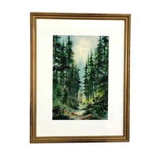 1972 Forestscape Watercolor Signed "Berg" For Sale