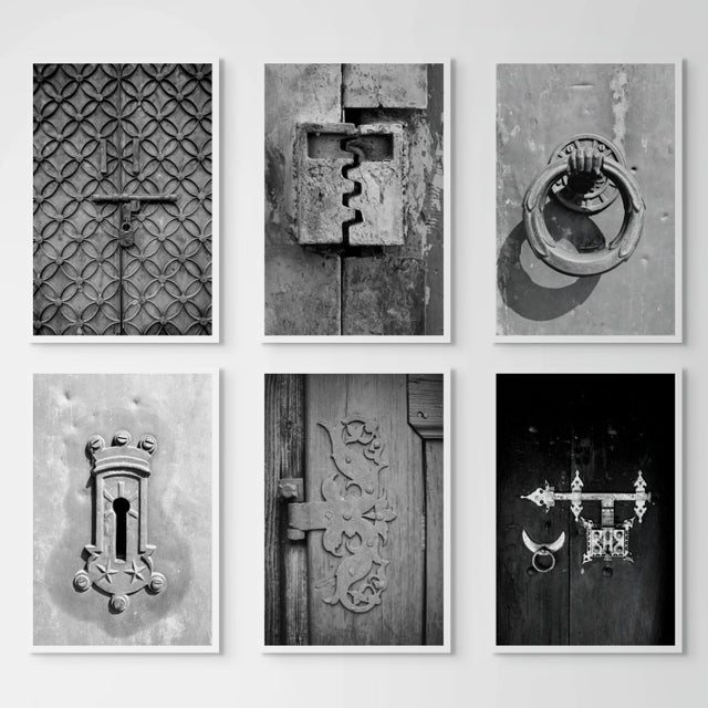Black Set of 6 - 'Antique Locks' - Unframed Contemporary Black and White Gallery Wall of Photographs Installation For Sale - Image 8 of 8