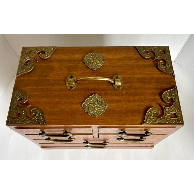 Japanese Vintage Japanese Tansu Wood & Brass Six-Drawer Jewelry Chest For Sale - Image 3 of 12