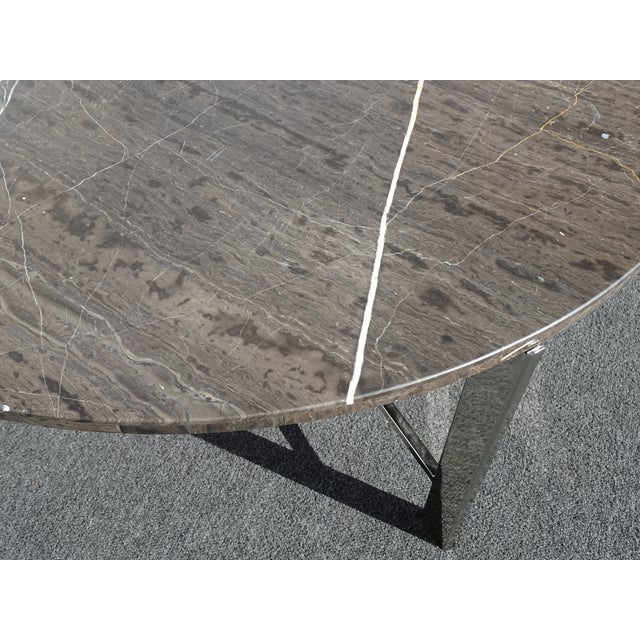Vintage Modern Marble Style & Chrome Brown Coffee Table For Sale - Image 10 of 16
