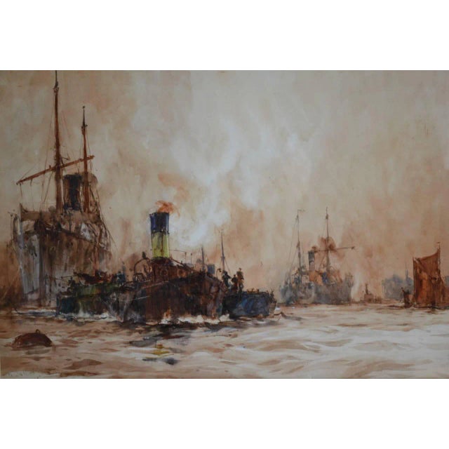 Charles Edward Dixon 1 Shipping On The River Thames, London by Charles Dixon. Watercolour 1891 For Sale