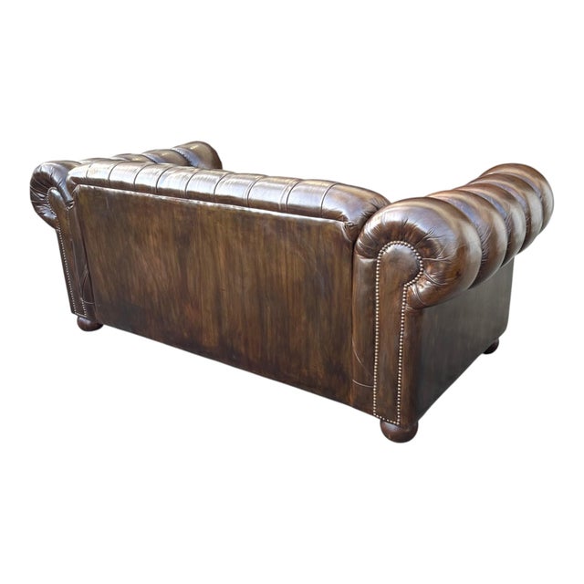 Vintage Chesterfield Leather Sofa With Tufted Back and Rolled Arms – Warm Brown Patina For Sale - Image 9 of 15
