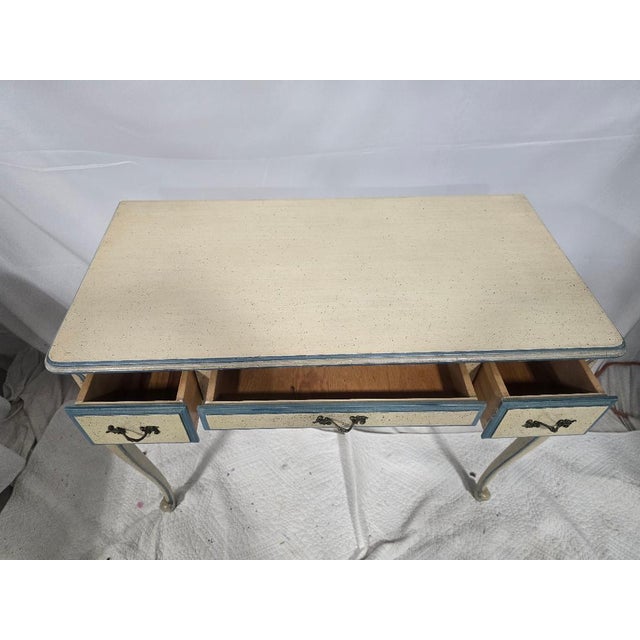 Mid 20th Century Vintage French Provincial Cream & Blue Writing Desk / Vanity For Sale - Image 5 of 6