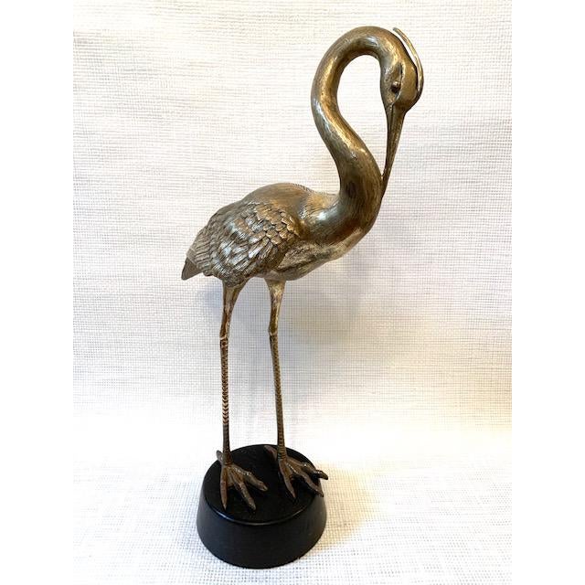 Signed and Numbered Tall Brass Crane Sculpture by Hattakitkosol Somchai
