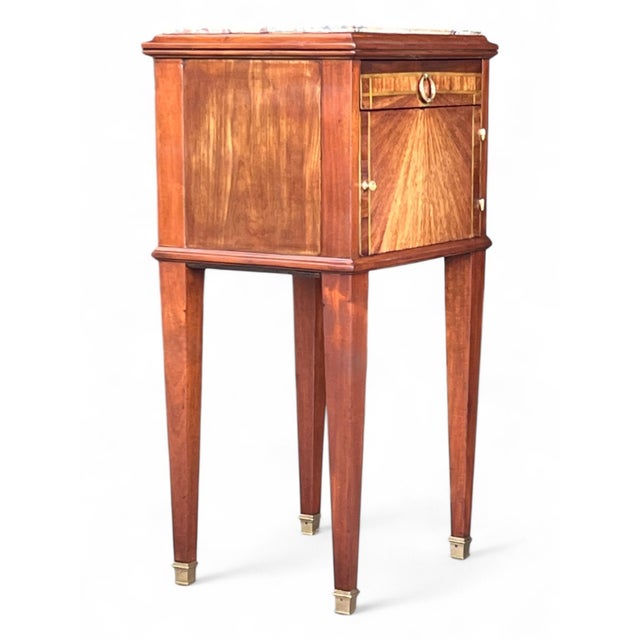 1920s 1920s French Bedside Table in Mahogany & Fruitwood With Marble Top For Sale - Image 5 of 15