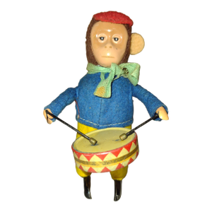 1920s Vintage Schuco Wind Up Drummer Monkey Toy Germany -- With Key.