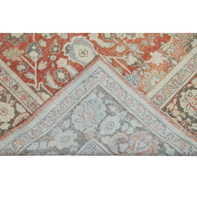 Beautiful antique Persian Mahal rug, hand-knotted wool with a rush field. tan frame, multicolor accents in an all-over...